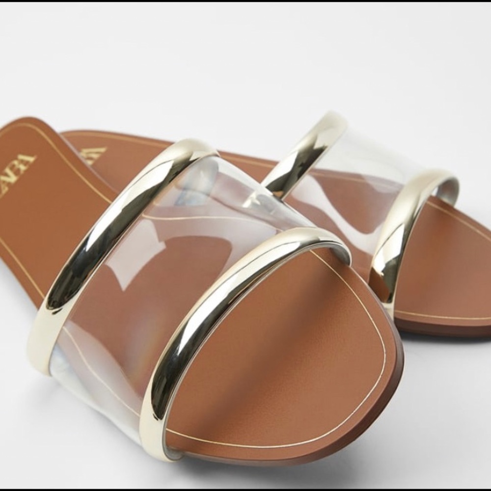 Zara TRF Vinyl slide Sandal - Gold